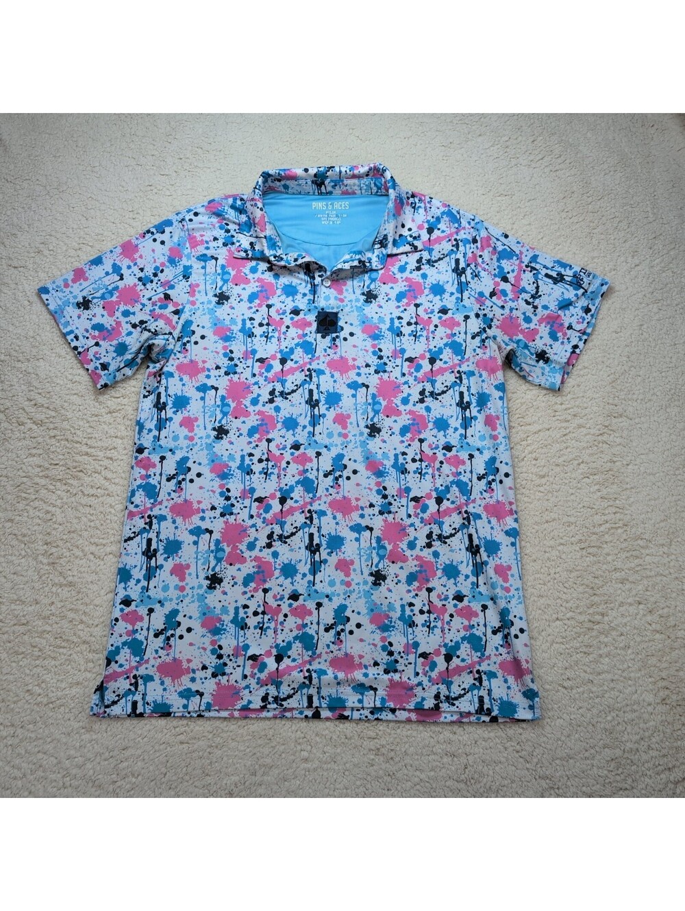Pins & Aces Men’s Medium Golf Polo Shirt Multicolor Paint Splatter Pattern